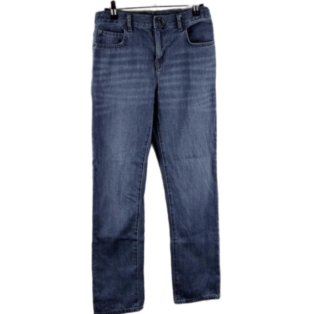 Place Blue Medium Wash Mid Rise Adjustable Waistband Straight Leg Denim Jean